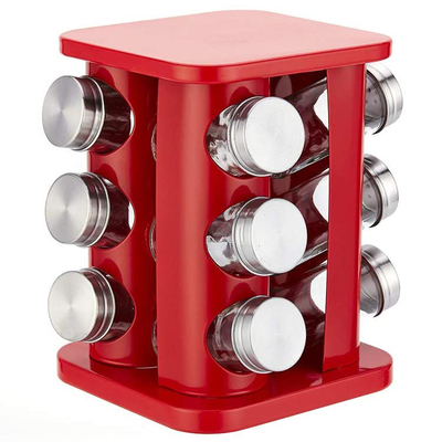 Viable Buffet Stainless Steel Spice Rack Organizer 12 Jars Red Rotating Tower Shelf Shelves Kit
