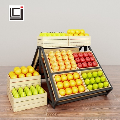 Wholesale Double-Sided Vegetable Cool Steel Wood Factory Display Rack Retail Store Supermarket Custom